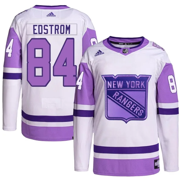 Adidas Adam Edstrom New York Rangers Youth Authentic Hockey Fights Cancer Primegreen Jersey - White/Purple