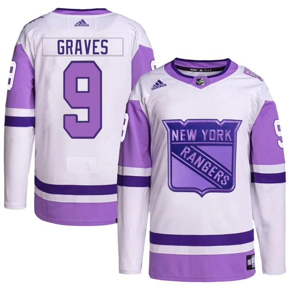 Adidas Adam Graves New York Rangers Authentic Hockey Fights Cancer Primegreen Jersey - White/Purple