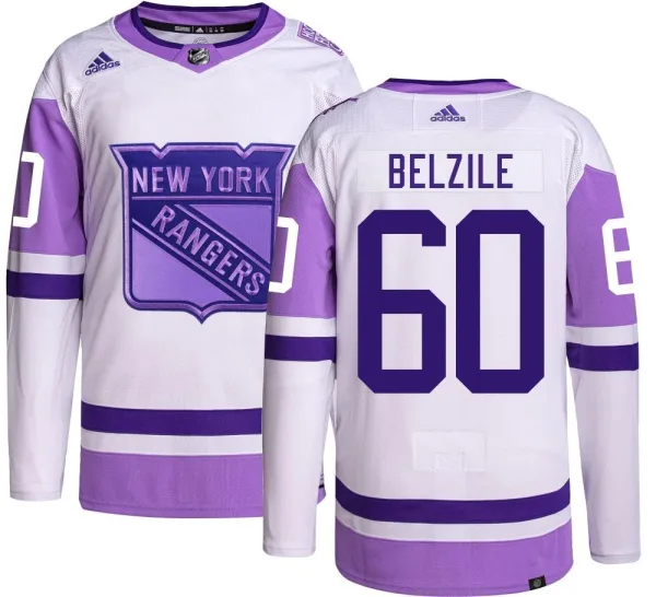 Adidas Alex Belzile New York Rangers Youth Authentic Hockey Fights Cancer Jersey -