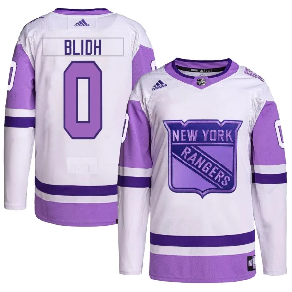 Adidas Anton Blidh New York Rangers Authentic Hockey Fights Cancer Primegreen Jersey - White/Purple