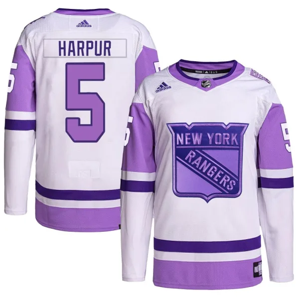 Adidas Ben Harpur New York Rangers Authentic Hockey Fights Cancer Primegreen Jersey - White/Purple