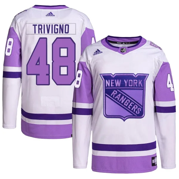 Adidas Bobby Trivigno New York Rangers Authentic Hockey Fights Cancer Primegreen Jersey - White/Purple