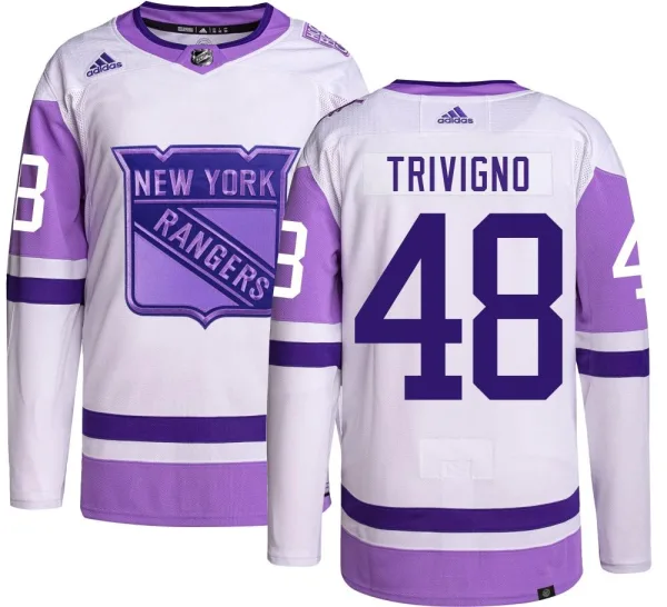 Adidas Bobby Trivigno New York Rangers Youth Authentic Hockey Fights Cancer Jersey -