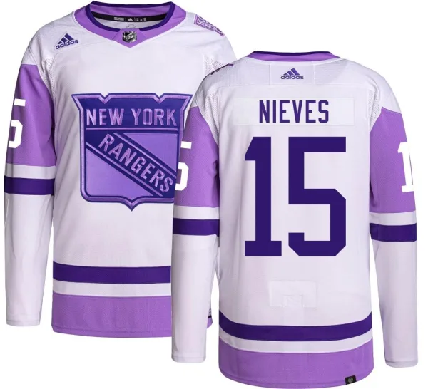 Adidas Boo Nieves New York Rangers Authentic Hockey Fights Cancer Jersey -