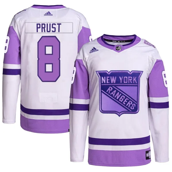 Adidas Brandon Prust New York Rangers Authentic Hockey Fights Cancer Primegreen Jersey - White/Purple