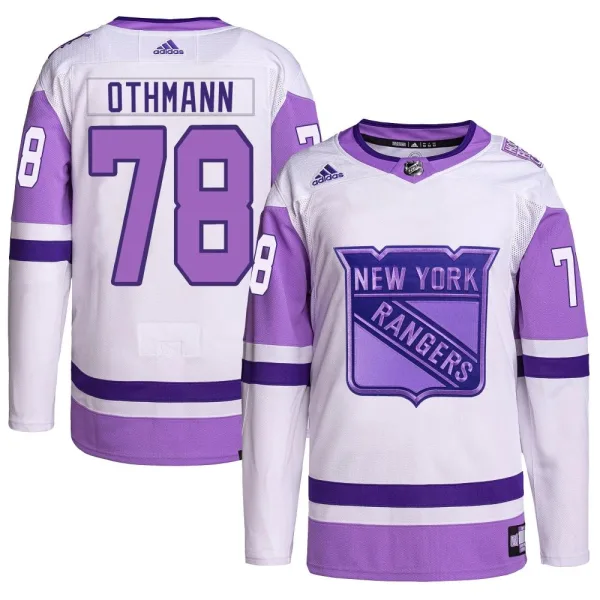 Adidas Brennan Othmann New York Rangers Youth Authentic Hockey Fights Cancer Primegreen Jersey - White/Purple