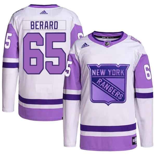 Adidas Brett Berard New York Rangers Youth Authentic Hockey Fights Cancer Primegreen Jersey - White/Purple