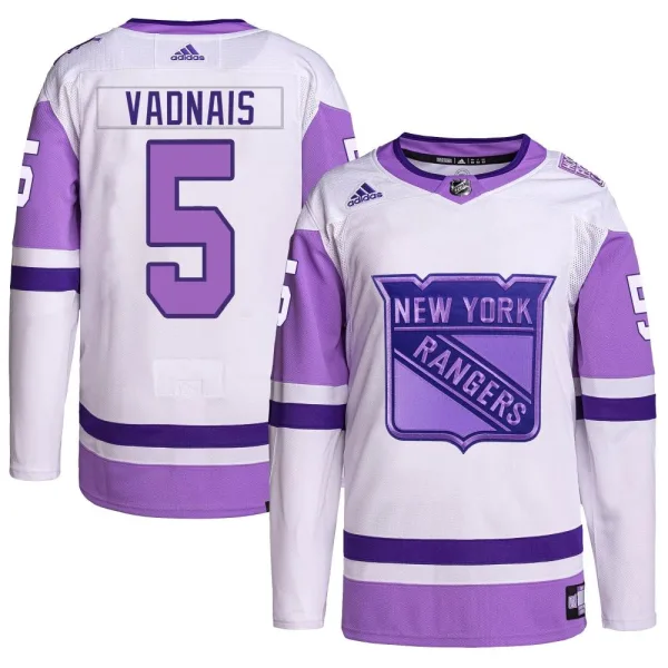 Adidas Carol Vadnais New York Rangers Authentic Hockey Fights Cancer Primegreen Jersey - White/Purple