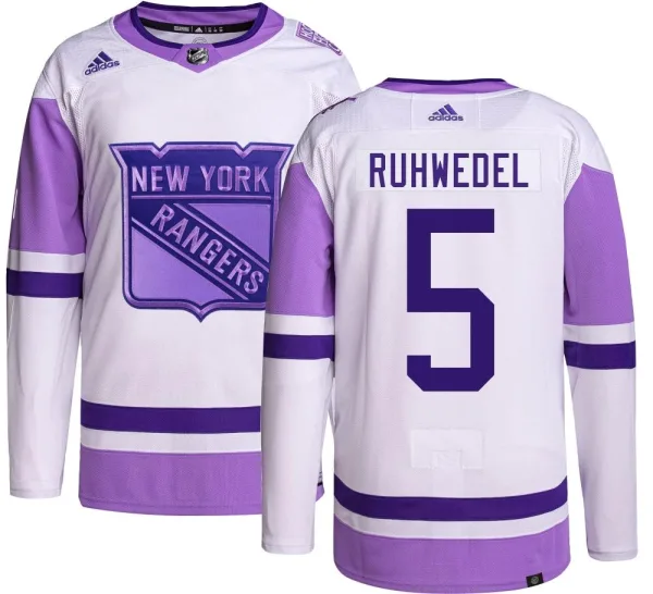 Adidas Chad Ruhwedel New York Rangers Youth Authentic Hockey Fights Cancer Jersey -