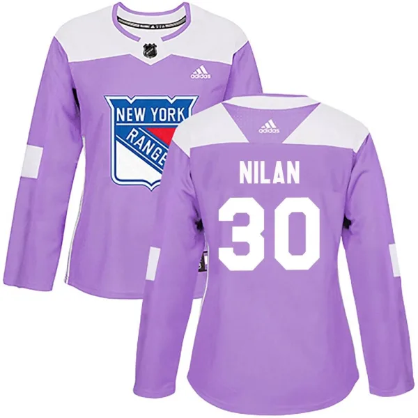 Adidas Chris Nilan New York Rangers Women's Authentic Fights Cancer Practice Jersey - Purple