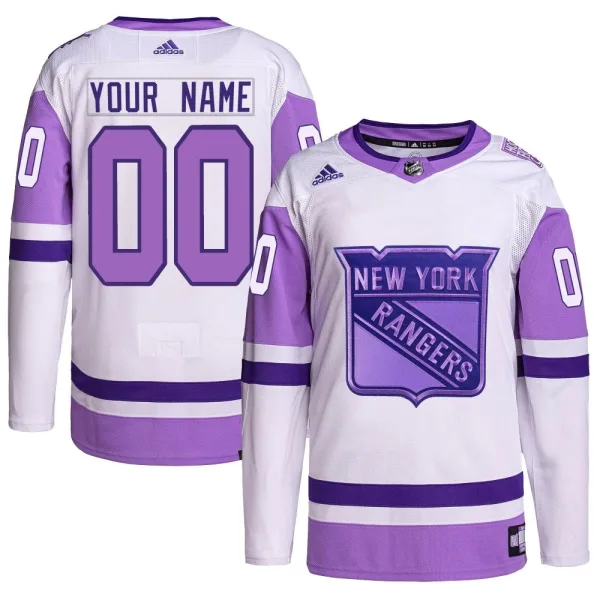 Adidas Custom New York Rangers Authentic Custom Hockey Fights Cancer Primegreen Jersey - White/Purple