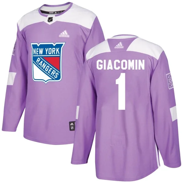 Adidas Eddie Giacomin New York Rangers Youth Authentic Fights Cancer Practice Jersey - Purple