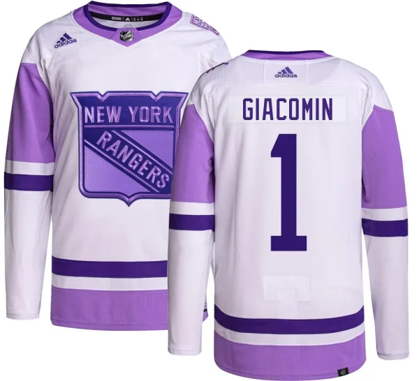 Adidas Eddie Giacomin New York Rangers Youth Authentic Hockey Fights Cancer Jersey -