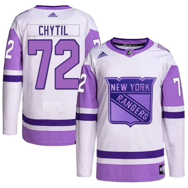 Adidas Filip Chytil New York Rangers Authentic Hockey Fights Cancer Primegreen Jersey - White/Purple