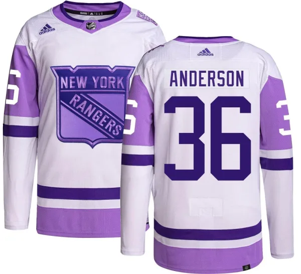 Adidas Glenn Anderson New York Rangers Youth Authentic Hockey Fights Cancer Jersey -