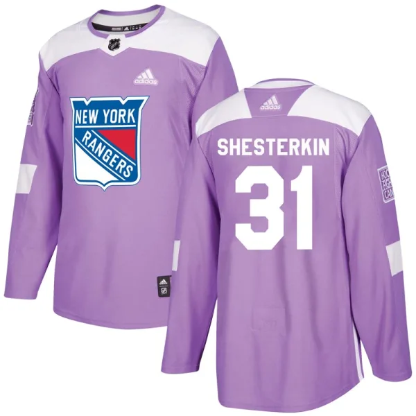 Adidas Igor Shesterkin New York Rangers Authentic Fights Cancer Practice Jersey - Purple