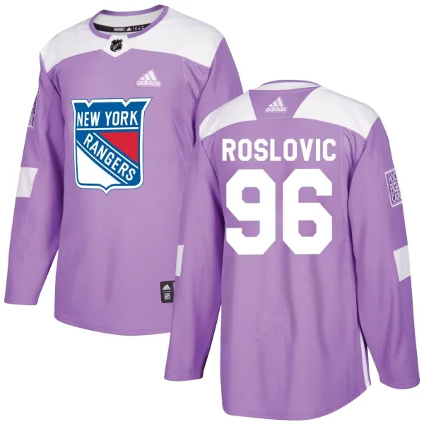 Adidas Jack Roslovic New York Rangers Youth Authentic Fights Cancer Practice Jersey - Purple