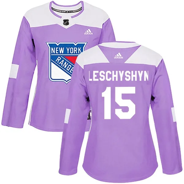Adidas Jake Leschyshyn New York Rangers Women's Authentic Fights Cancer Practice Jersey - Purple