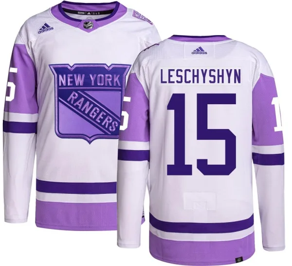 Adidas Jake Leschyshyn New York Rangers Youth Authentic Hockey Fights Cancer Jersey -