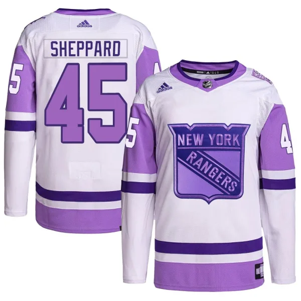 Adidas James Sheppard New York Rangers Authentic Hockey Fights Cancer Primegreen Jersey - White/Purple