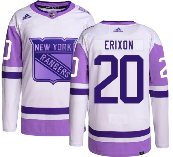 Adidas Jan Erixon New York Rangers Youth Authentic Hockey Fights Cancer Jersey -