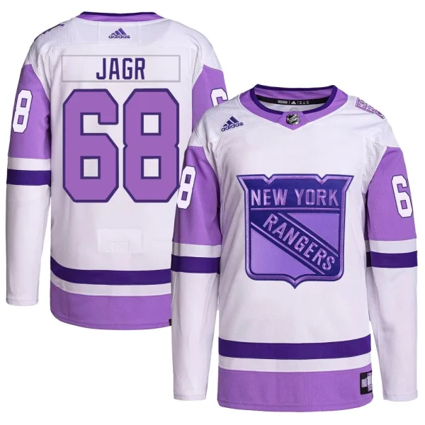 Adidas Jaromir Jagr New York Rangers Authentic Hockey Fights Cancer Primegreen Jersey - White/Purple