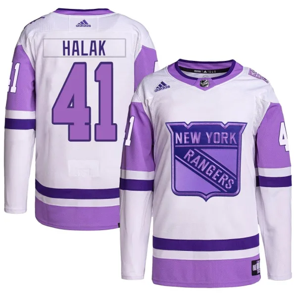 Adidas Jaroslav Halak New York Rangers Authentic Hockey Fights Cancer Primegreen Jersey - White/Purple