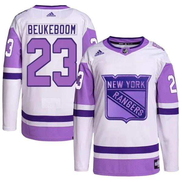 Adidas Jeff Beukeboom New York Rangers Youth Authentic Hockey Fights Cancer Primegreen Jersey - White/Purple