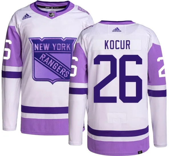 Adidas Joe Kocur New York Rangers Youth Authentic Hockey Fights Cancer Jersey -