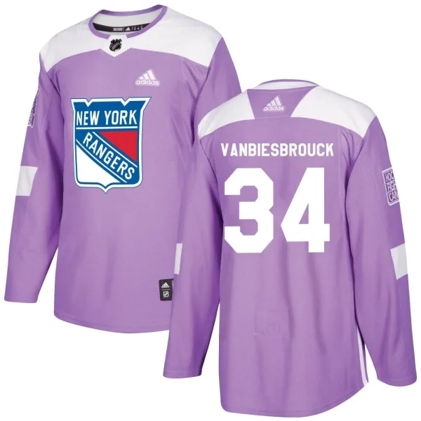 Adidas John Vanbiesbrouck New York Rangers Authentic Fights Cancer Practice Jersey - Purple