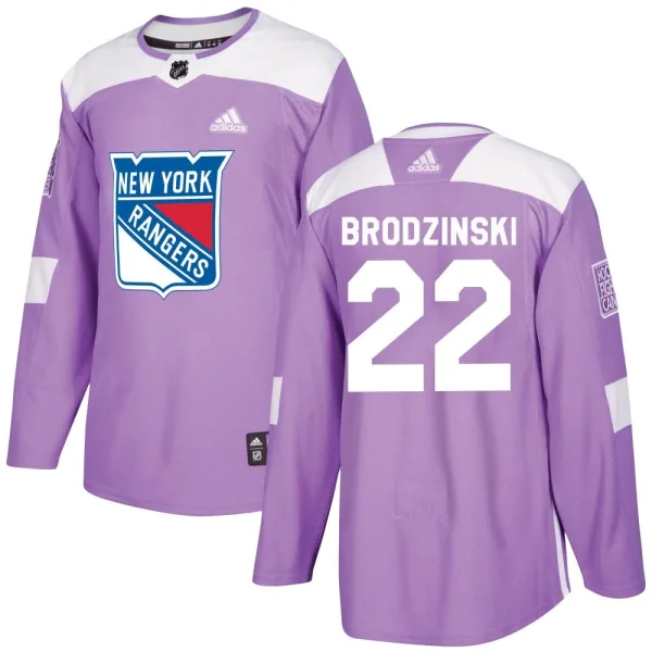 Adidas Jonny Brodzinski New York Rangers Authentic Fights Cancer Practice Jersey - Purple