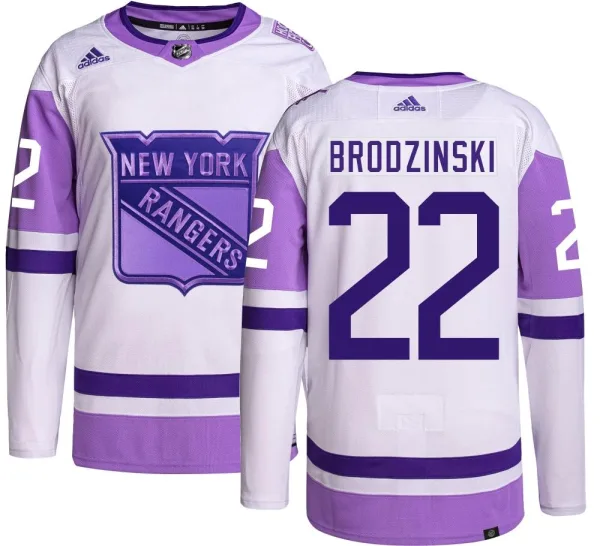 Adidas Jonny Brodzinski New York Rangers Youth Authentic Hockey Fights Cancer Jersey -
