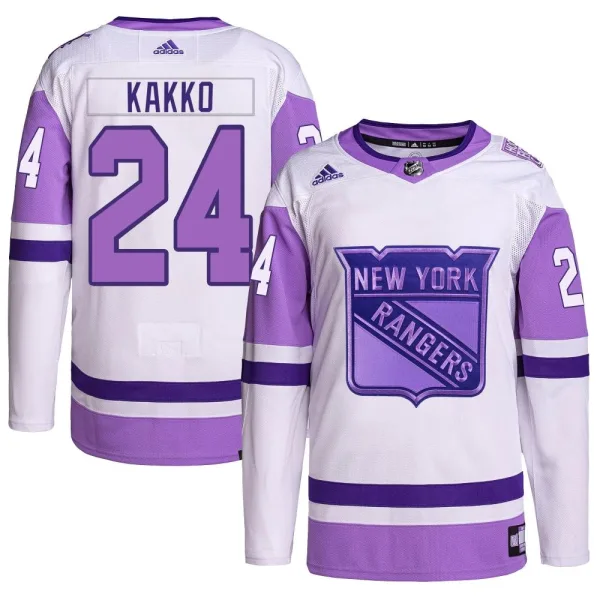 Adidas Kaapo Kakko New York Rangers Authentic Hockey Fights Cancer Primegreen Jersey - White/Purple