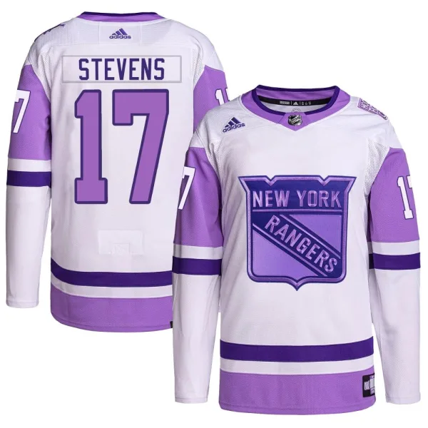 Adidas Kevin Stevens New York Rangers Authentic Hockey Fights Cancer Primegreen Jersey - White/Purple
