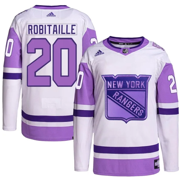 Adidas Luc Robitaille New York Rangers Authentic Hockey Fights Cancer Primegreen Jersey - White/Purple