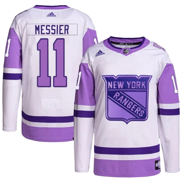 Adidas Mark Messier New York Rangers Authentic Hockey Fights Cancer Primegreen Jersey - White/Purple