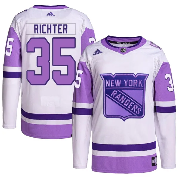Adidas Mike Richter New York Rangers Authentic Hockey Fights Cancer Primegreen Jersey - White/Purple