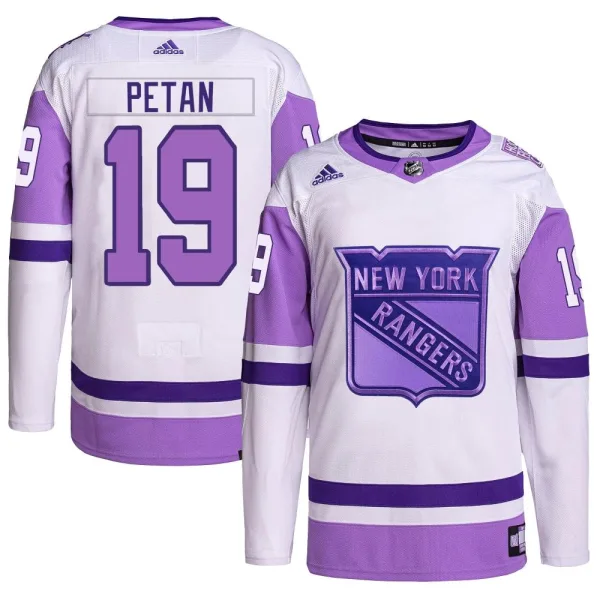 Adidas Nic Petan New York Rangers Authentic Hockey Fights Cancer Primegreen Jersey - White/Purple