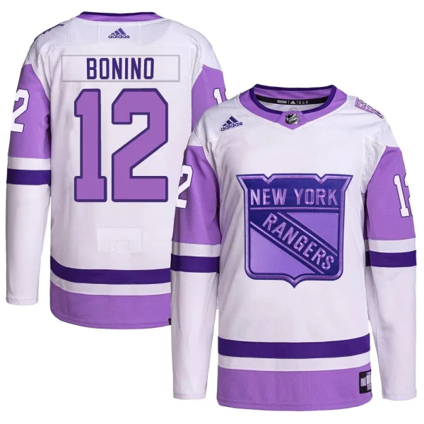 Adidas Nick Bonino New York Rangers Youth Authentic Hockey Fights Cancer Primegreen Jersey - White/Purple