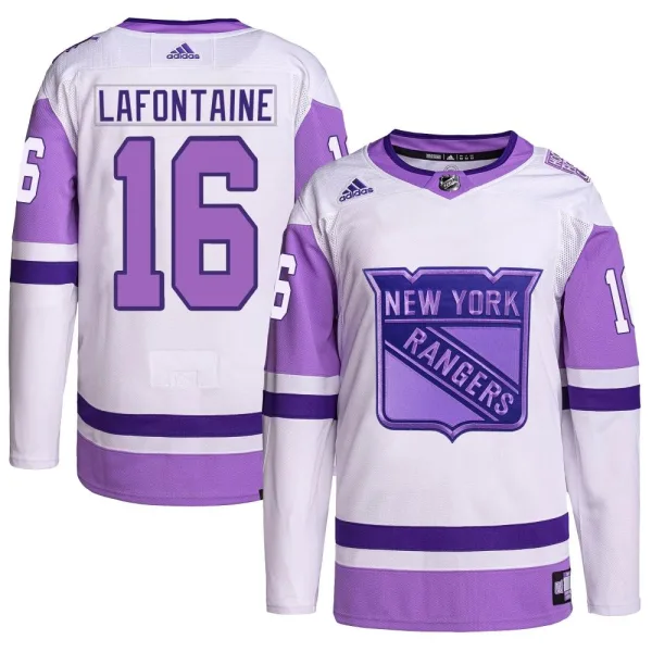 Adidas Pat Lafontaine New York Rangers Authentic Hockey Fights Cancer Primegreen Jersey - White/Purple