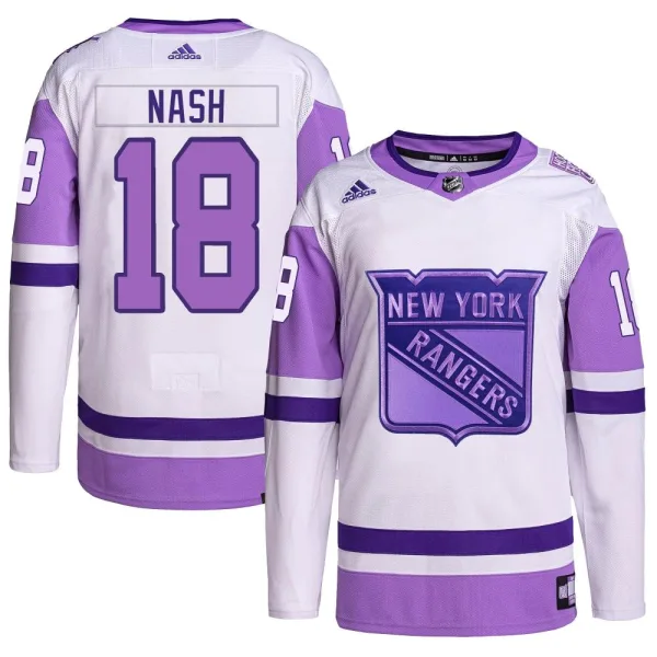 Adidas Riley Nash New York Rangers Youth Authentic Hockey Fights Cancer Primegreen Jersey - White/Purple