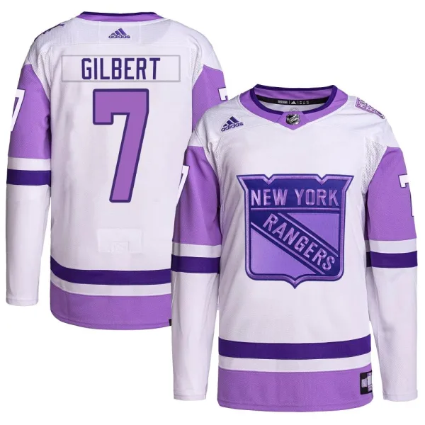 Adidas Rod Gilbert New York Rangers Authentic Hockey Fights Cancer Primegreen Jersey - White/Purple
