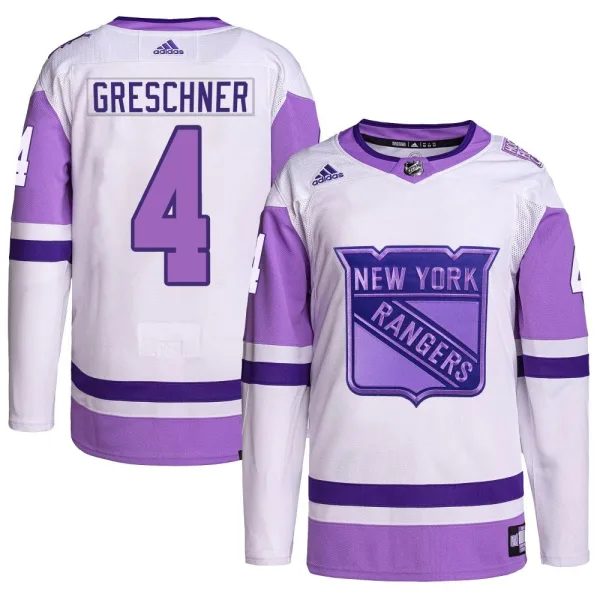 Adidas Ron Greschner New York Rangers Authentic Hockey Fights Cancer Primegreen Jersey - White/Purple
