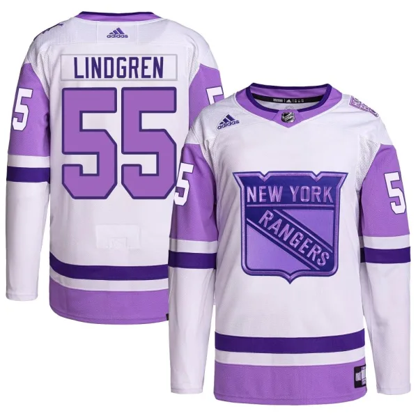 Adidas Ryan Lindgren New York Rangers Authentic Hockey Fights Cancer Primegreen Jersey - White/Purple