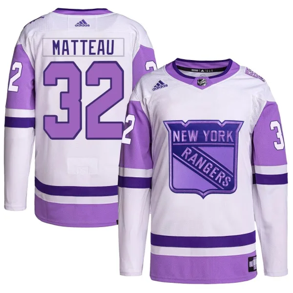 Adidas Stephane Matteau New York Rangers Youth Authentic Hockey Fights Cancer Primegreen Jersey - White/Purple