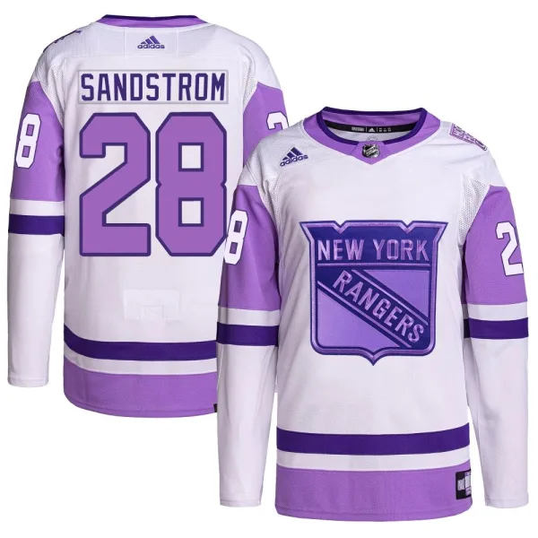 Adidas Tomas Sandstrom New York Rangers Authentic Hockey Fights Cancer Primegreen Jersey - White/Purple