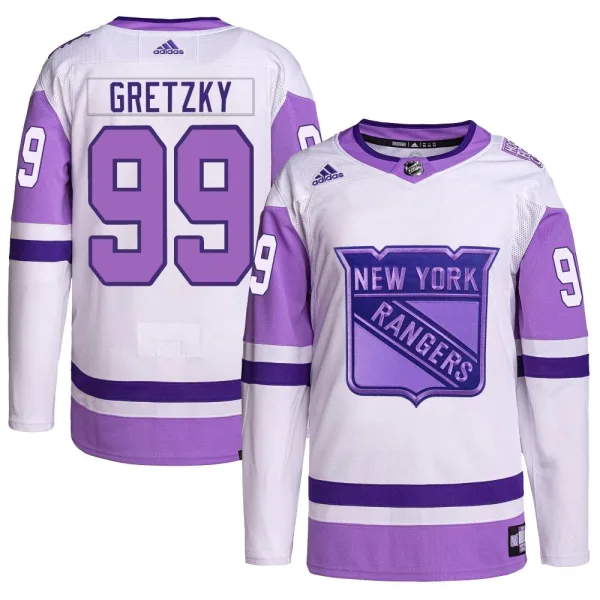 Adidas Wayne Gretzky New York Rangers Authentic Hockey Fights Cancer Primegreen Jersey - White/Purple